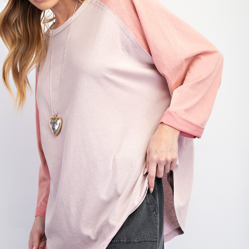 Easel Rose Pink Color Mix Rayon Cotton Knit Tunic - Picture 6 of 7
